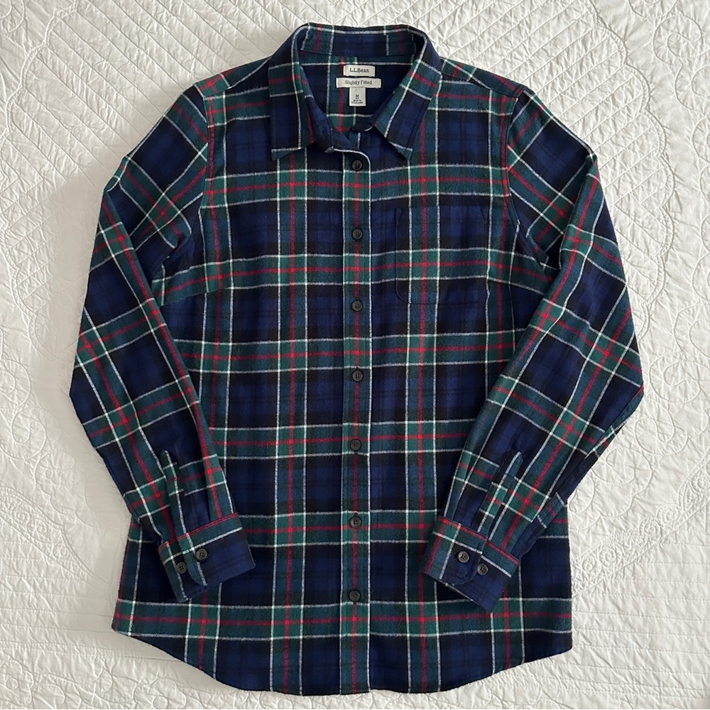 L.L. Bean Women's Plaid Button Down Shirt - Blue and Green